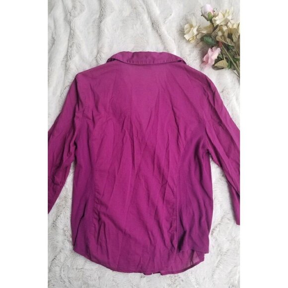 ✨️CL Ann Taylor Purple Lightweight Button Collar Ribbed Sides Blouse Size 14 - Picture 6 of 9